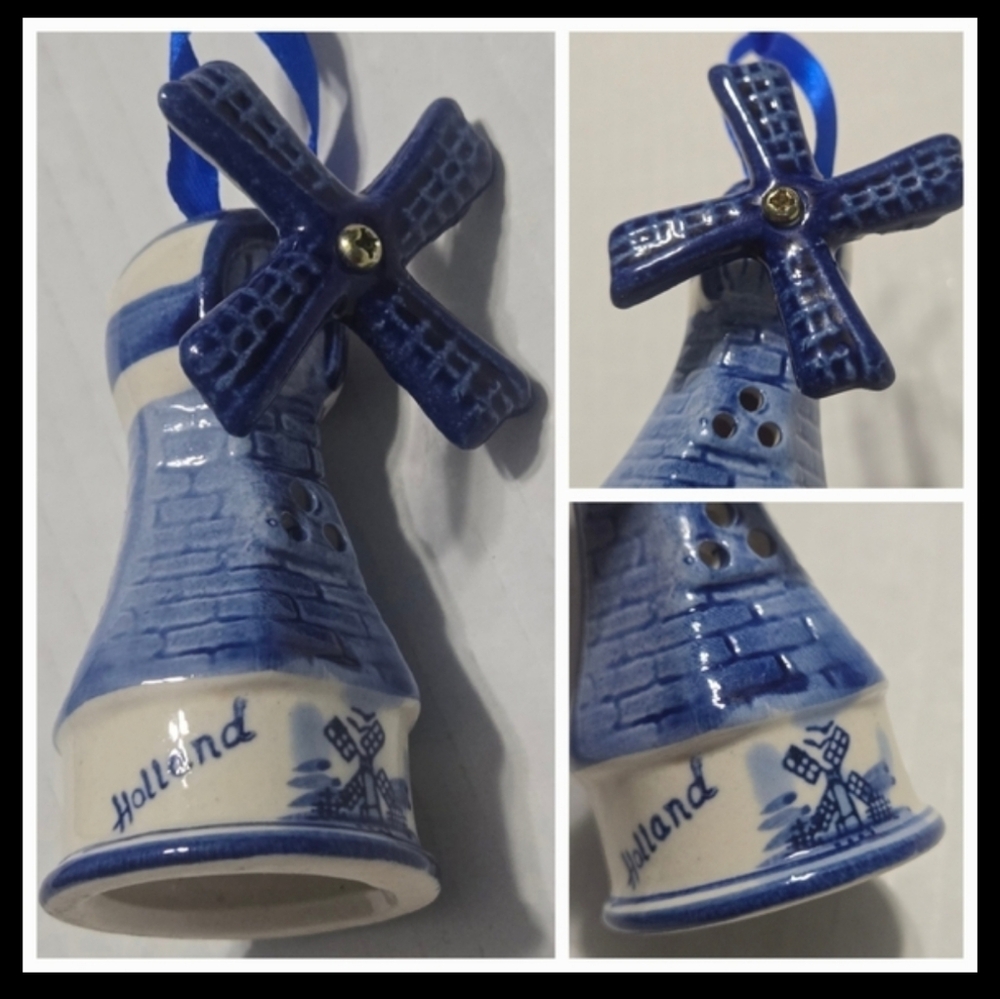 Dutch Windmill Blue and White Spinning Blade Holland Delft Style ornament